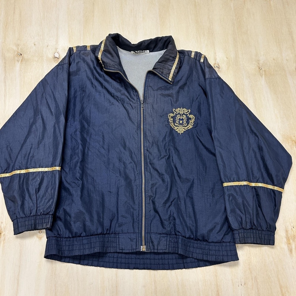 Vintage Slade Jacket Womens XL Blue Nylon Windbreaker Full Zip Crest Lined Retro